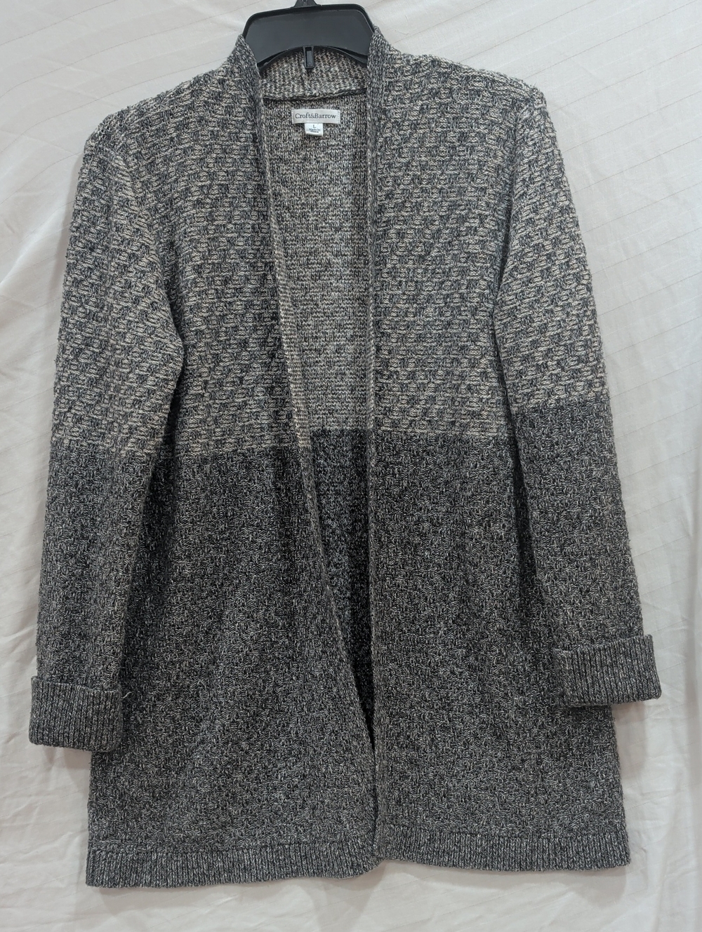 croft & barrow Two-Tone Gray Open-Front Cardigan Size L